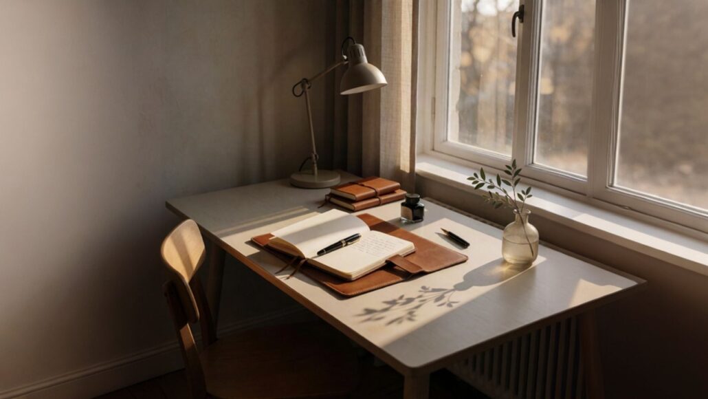 Open notebook and fountain pen on a quiet desk, suggesting authorship, voice, and memoir collaboration.