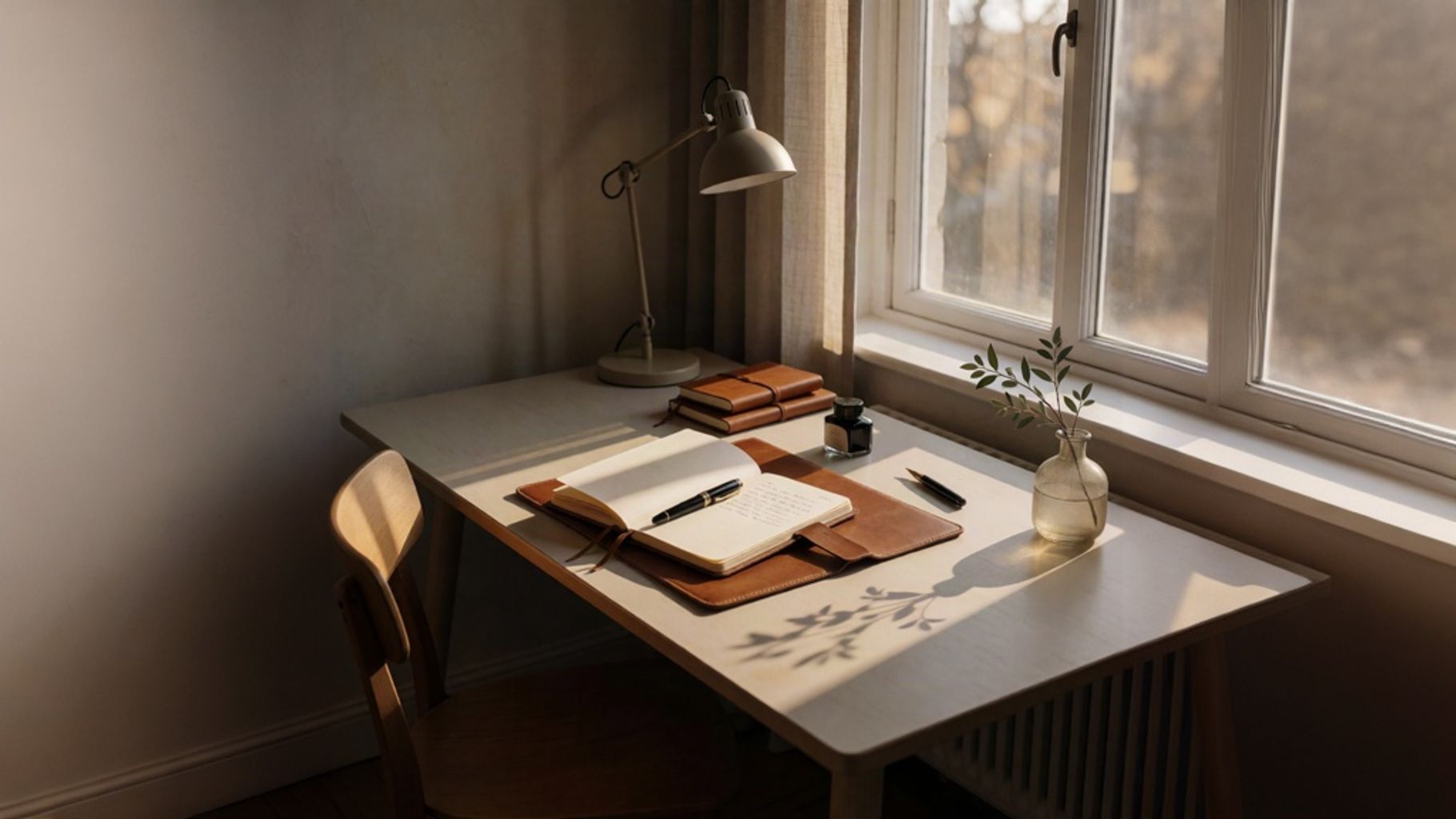 Open notebook and fountain pen on a quiet desk, suggesting authorship, voice, and memoir collaboration.