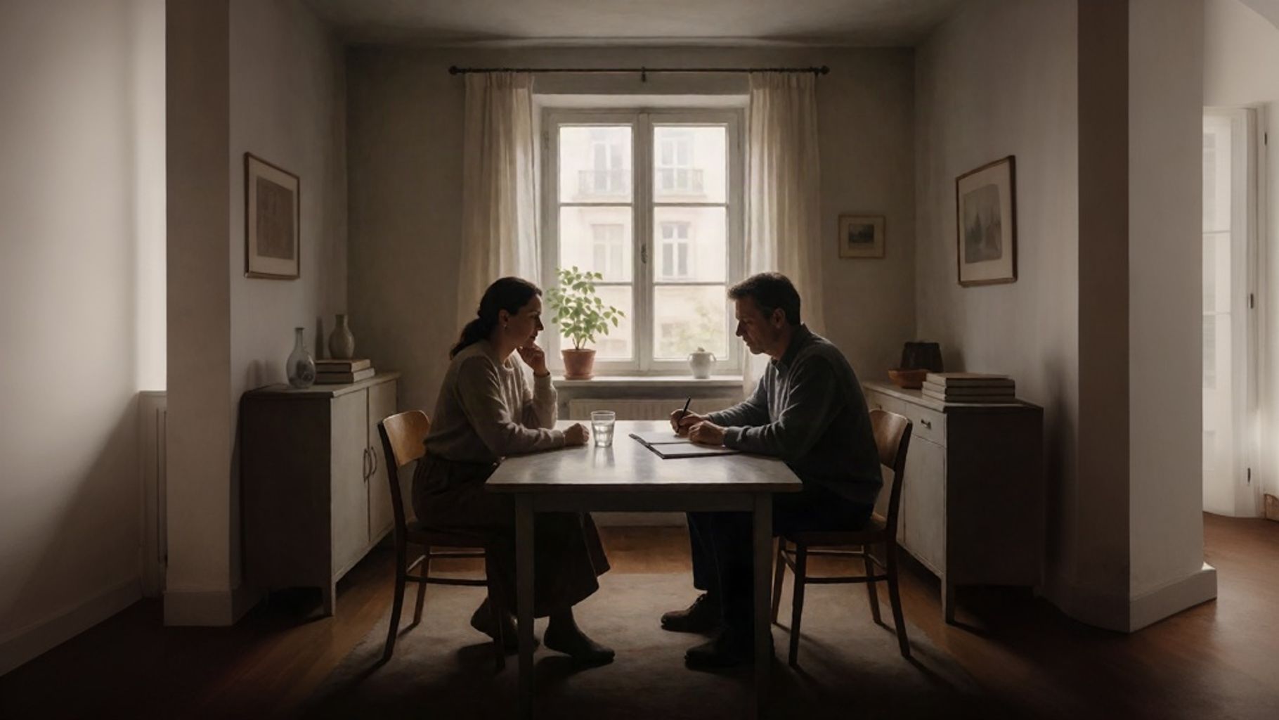 Memoir subject speaking with a private ghostwriter during a reflective life-story interview.