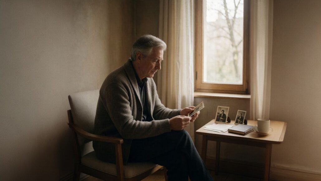 Man holding a keepsake by a sunlit window, reflecting on memories that may belong in a memoir.